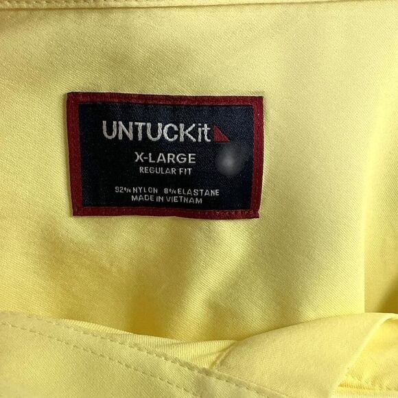 Untuckit Shirt Men XL Yellow Gironde Performance Short Sleeve Botton-Up Stretch - Picture 5 of 6